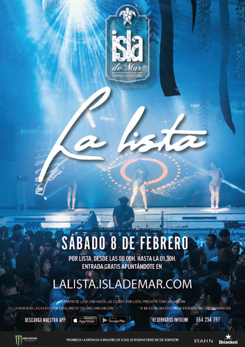 cartel La Lista del Sábado | 8 FEB 2020 | Terraza Isla de Mar